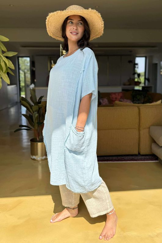 Made in Italy Milo Cotton Slouch Sac Dress Sky